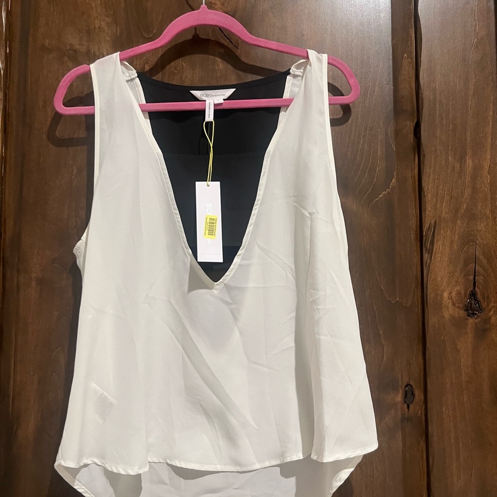 BCBGeneration White V-Neck Tank Top